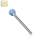 14K Solid Gold Bezel Opal Fishtail Nose Pin Rings Stud