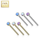 14K Solid Gold Bezel Opal Fishtail Nose Pin Rings Stud