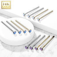 14K Solid Gold Bezel Opal Fishtail Nose Pin Rings Stud