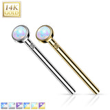 14K Solid Gold Bezel Opal Fishtail Nose Pin Rings Stud