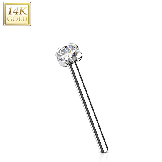 14K Solid Gold Prong CZ Fishtail Nose Pin Rings Stud 12mm
