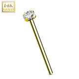 14K Solid Gold Prong CZ Fishtail Nose Pin Rings Stud 16mm