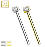 14K Solid Gold Prong CZ Fishtail Nose Pin Rings Stud 16mm