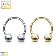 14K Solid Gold Ball End Horseshoe Circular Barbell