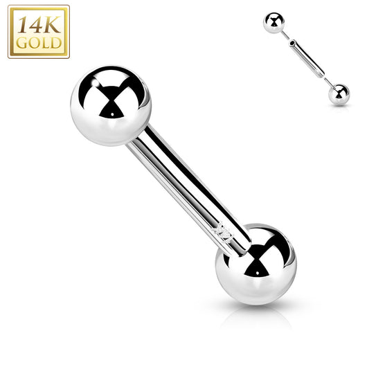 14K Solid Gold Threadless Push-In Barbells For Cartilage Tongue 16G
