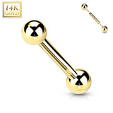 14K Solid Gold Threadless Push-In Barbells For Cartilage Tongue Nipple 14G