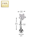 14K Solid Gold CZ Flower Threadless Push In Curved Eyebrow Barbell