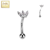 14K Solid Gold Marquise CZ Threadless Push In Curved Eyebrow Barbell