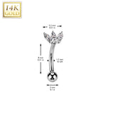14K Solid Gold Marquise CZ Threadless Push In Curved Eyebrow Barbell