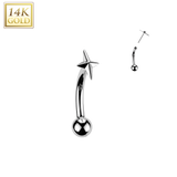 14K Solid Gold Threadless Push In Curved Eyebrow Barbell & Star Cross Top