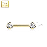 14K Solid Gold Threadless Nipple Barbells with Round CZ