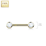 14K Solid Gold Threadless Nipple Barbells with Round Bezel Opals