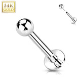 14K Solid Gold Ball Top Threadless Push-In Labret for Cartilage Monroe