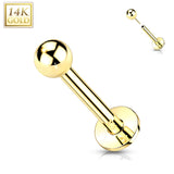 14K Solid Gold Ball Top Threadless Push-In Labret for Cartilage Monroe