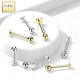 14K Solid Gold Ball Top Threadless Push-In Labret for Cartilage Monroe