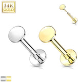 14K Solid Gold Flat Round Top Threadless Push-In Labret for Cartilage Monroe