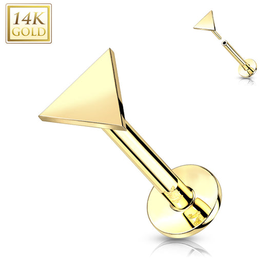 14K Solid Gold Flat Triangle Top Threadless Push-In Labret for Cartilage Monroe