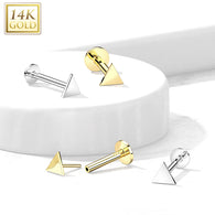 14K Solid Gold Flat Triangle Top Threadless Push-In Labret for Cartilage Monroe