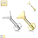 14K Solid Gold Flat Triangle Top Threadless Push-In Labret for Cartilage Monroe