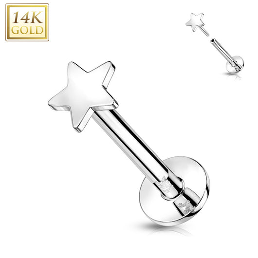 14K Solid Gold Flat Star Top Threadless Push-In Labret for Cartilage Monroe