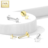 14K Solid Gold Flat Star Top Threadless Push-In Labret for Cartilage Monroe