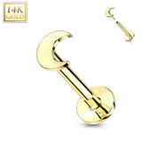 14K Solid Gold Flat Moon Top Threadless Push-In Labret for Cartilage Monroe