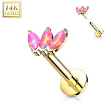 14K Solid Gold Threadless Opal Marquise Top Labret Flat Back Stud