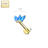 14K Solid Gold Threadless Opal Marquise Top Labret Flat Back Stud