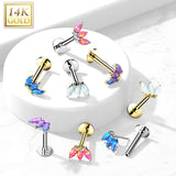 14K Solid Gold Threadless Opal Marquise Top Labret Flat Back Stud