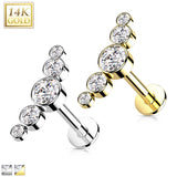 14K Solid Gold Threadless CZ Curve Bezel Top Labret Flat back Stud