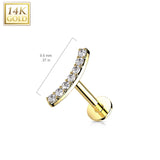 14K Solid Gold Threadless CZ Curve Top Labret Flat back Stud