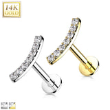 14K Solid Gold Threadless CZ Curve Top Labret Flat back Stud