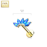 14K Solid Gold Threadless Opals Marquise Top Labret Flat Back Stud