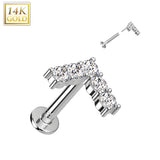 14K Solid Gold Threadless Labret With Chervon CZ Top