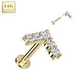 14K Solid Gold Threadless Labret With Chervon CZ Top