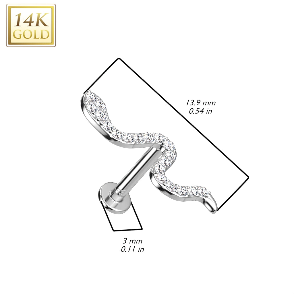 14K Solid Gold Threadless Labret With Snake CZ Top – iconbodyjewelry.com