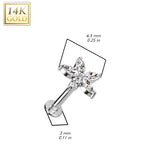 14K Solid Gold Threadless Labret With Flower CZ Top