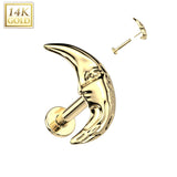 14K Solid Gold Threadless Labret With Crescent Moon Top