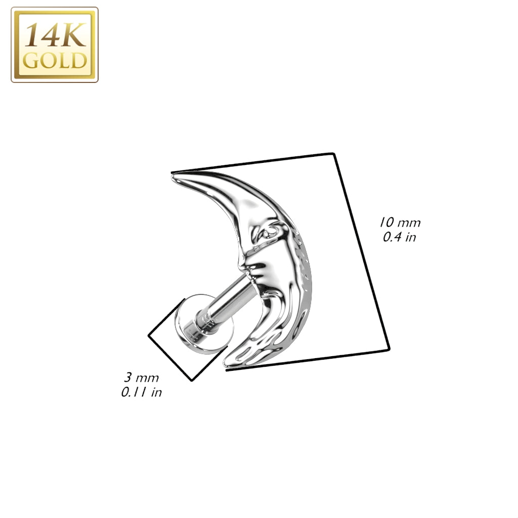 14K Solid Gold Threadless Labret With Crescent Moon Top ...