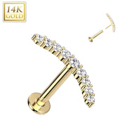 14K Solid Gold Threadless Labret With CZ Paved Curve Top