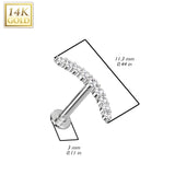 14K Solid Gold Threadless Labret With CZ Paved Curve Top
