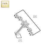 14K Solid Gold Threadless Labret With CZ Flower Center Top