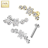14K Solid Gold Threadless Labret With CZ Flower Center Top