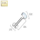 14K Solid Gold Threadless Labret Flat Back Stud with Teardrop Opal Top