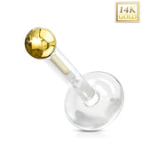 14K Solid Gold Ball Top PTFE Flex Shaft Labret Monroe Cartilage