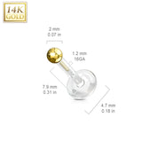 14K Solid Gold Ball Top PTFE Flex Shaft Labret Monroe Cartilage