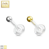 14K Solid Gold Ball Top PTFE Flex Shaft Labret Monroe Cartilage