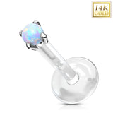 14K Solid Gold Opal Top Bio Flex Shaft Labret Monroe Cartilage