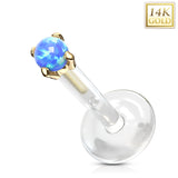 14K Solid Gold Opal Top Bio Flex Shaft Labret Monroe Cartilage