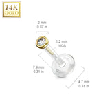 14K Solid Gold CZ Top PTFE Flex Shaft Labret Monroe Cartilage
